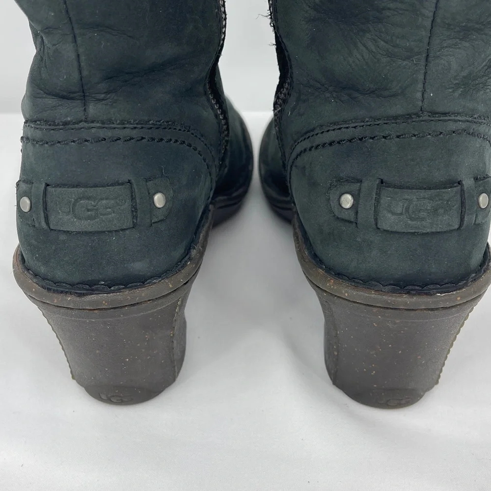 UGG Soft GRAY MID CALF BOOTS ZIPPER SIDE LEATHER WOMENS SIZE 6 WEDGE